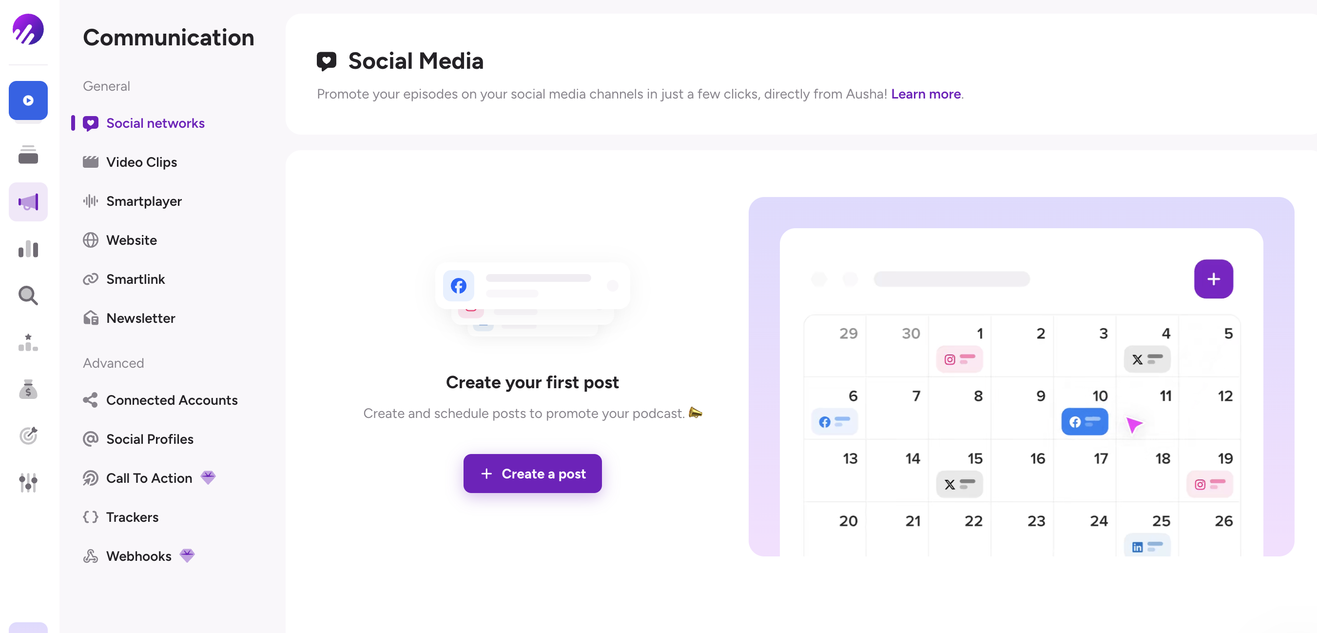 Scheduling social posts from Ausha's social media tool