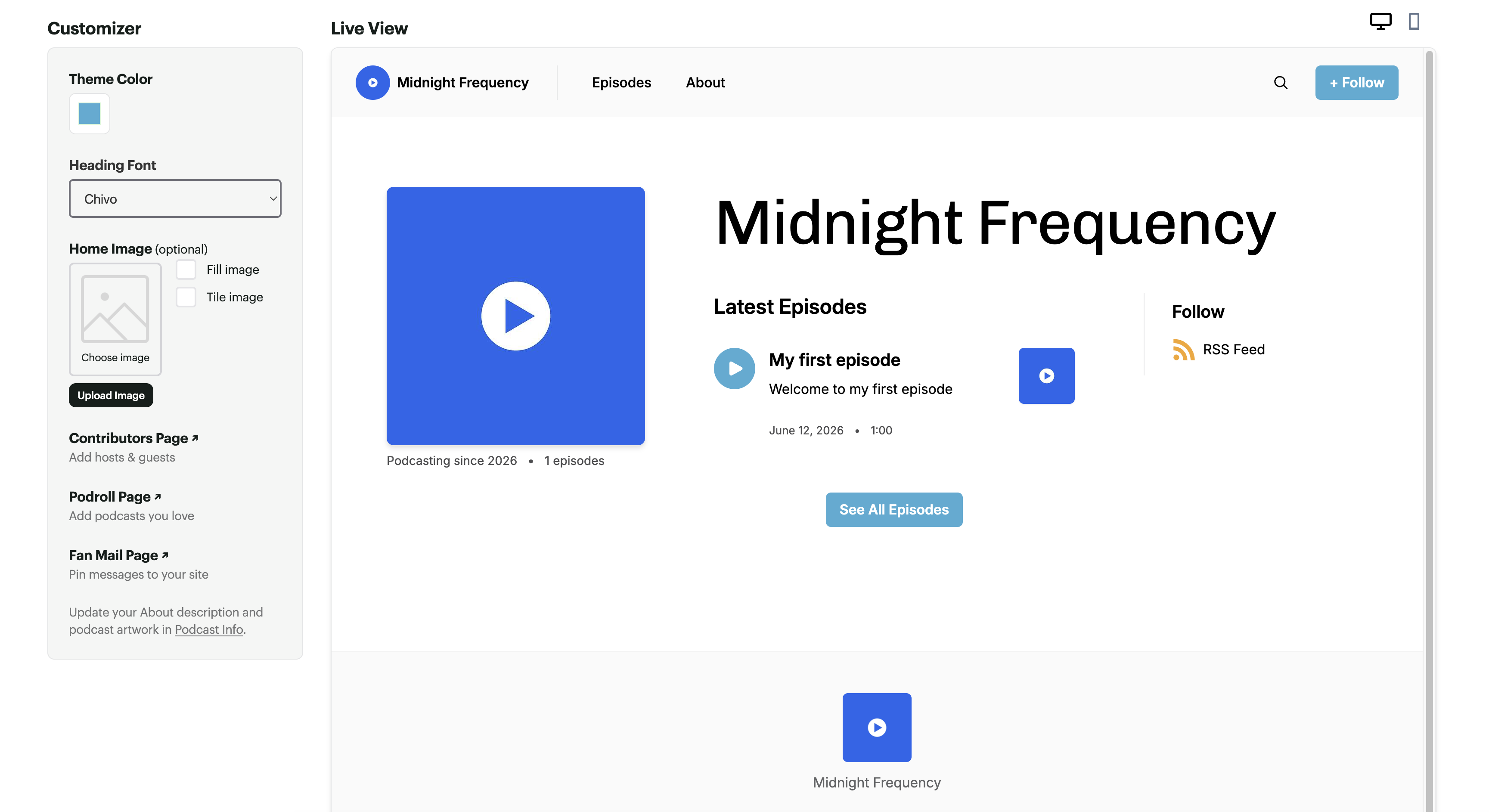 Buzzsprout's built-in podcast website