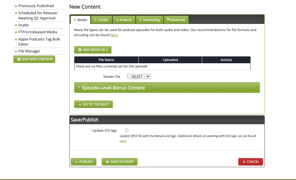 Uploading a new episode in Libsyn